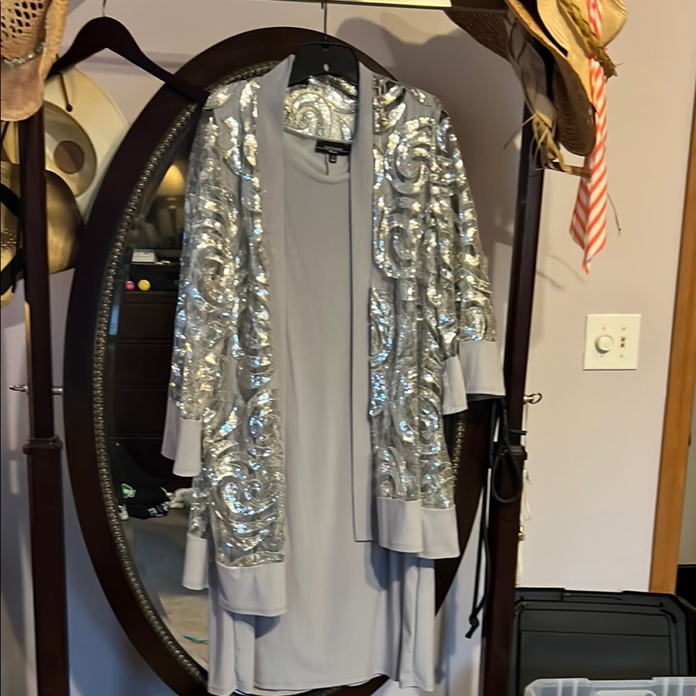 R&M Richards Silver Sequin Wedding Dress